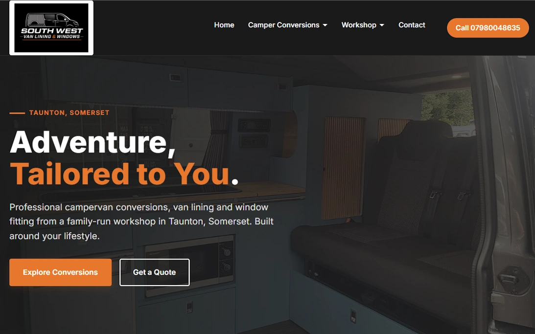 Screenshot of the South West Van Lining website homepage